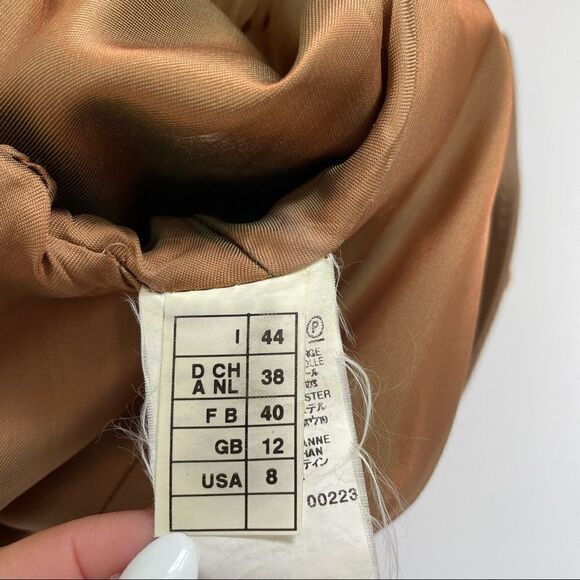 Gianfranco Ferre Tan Wool Blend Leather Trim Skirt Suit Sz 8 - Picture 12 of 16